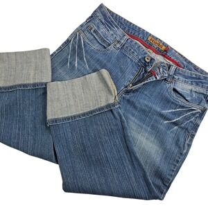 Vintage 90s Mudd Jeans Bootcut Straight‎ Denim Distressed Cuffed Womens 34x21.5